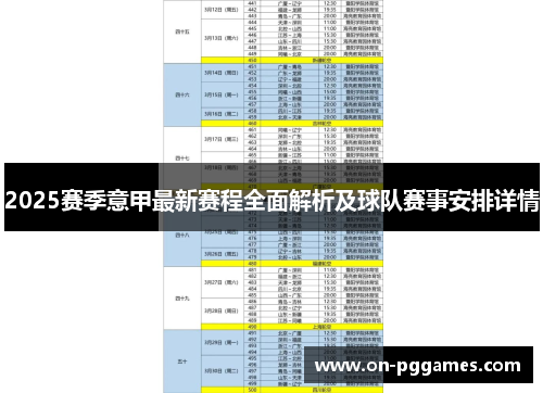 2025赛季意甲最新赛程全面解析及球队赛事安排详情