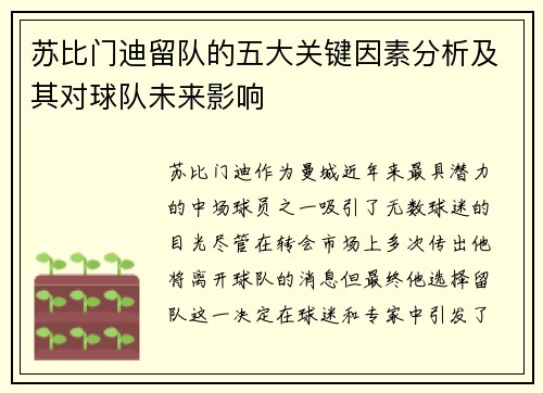 苏比门迪留队的五大关键因素分析及其对球队未来影响
